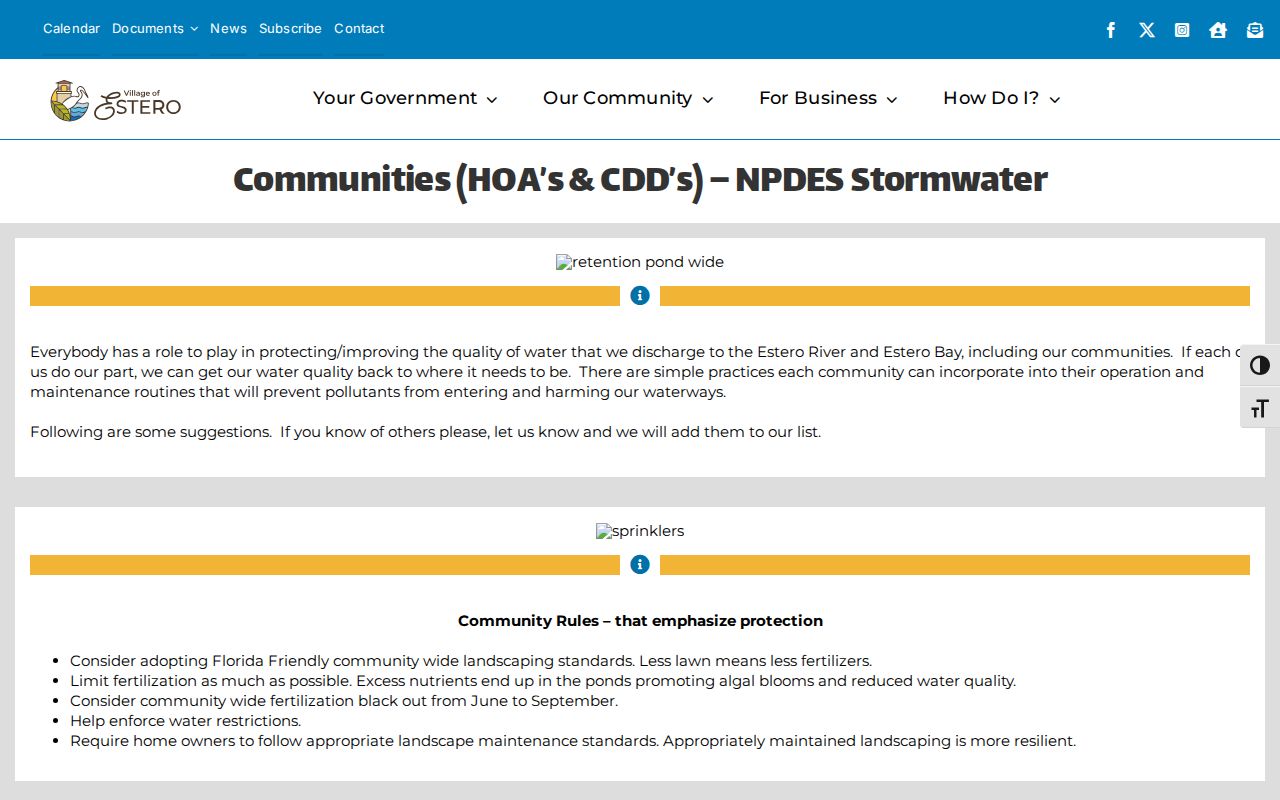 Village of Estero HOA and CDD community information page