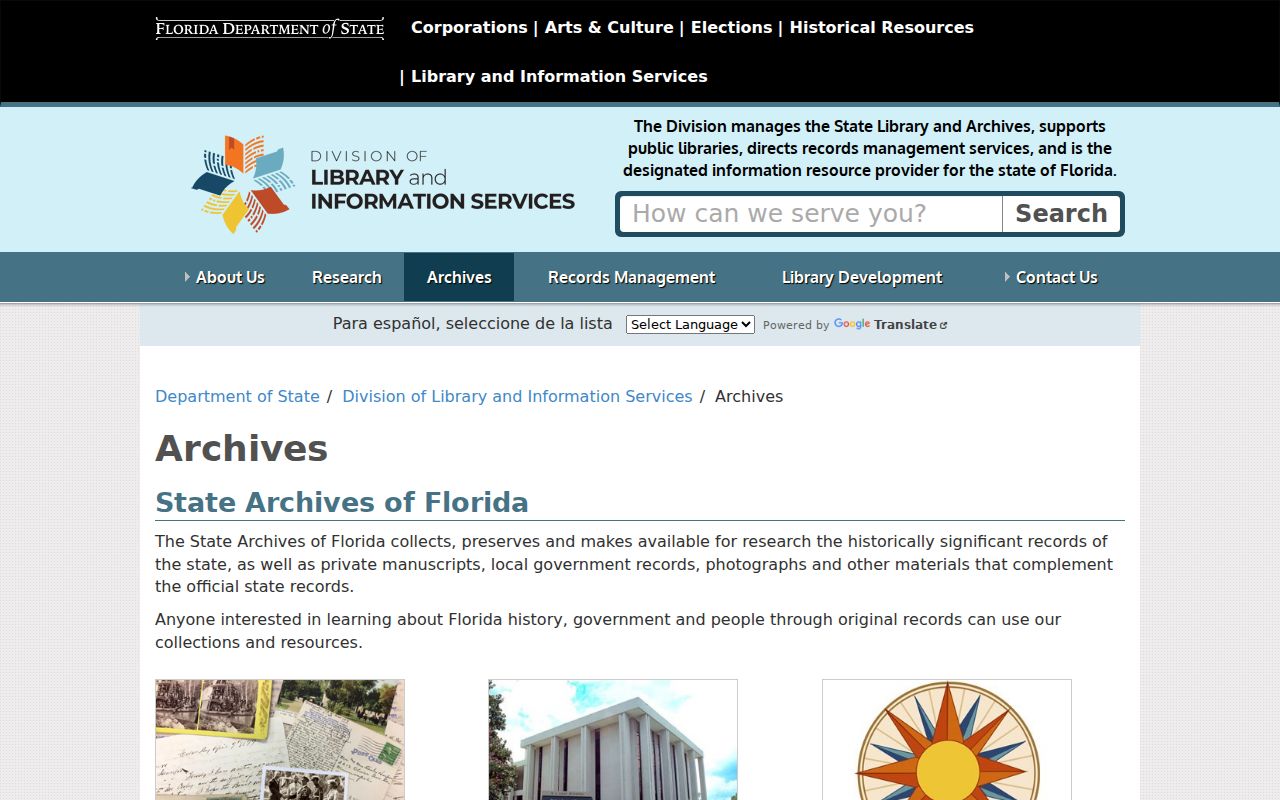 Florida State Archives research page for historical Estero resident records