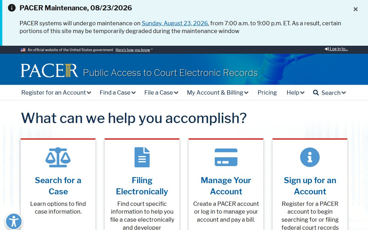 PACER federal party search used to verify an Estero name