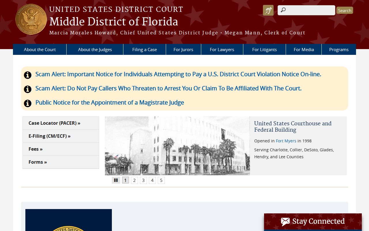 Middle District of Florida court website for an Estero resident lookup