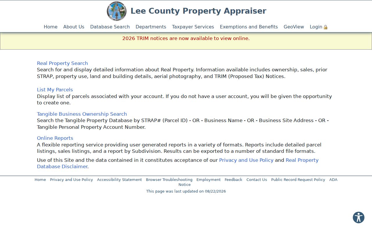 Estero street directory Lee County property search modes